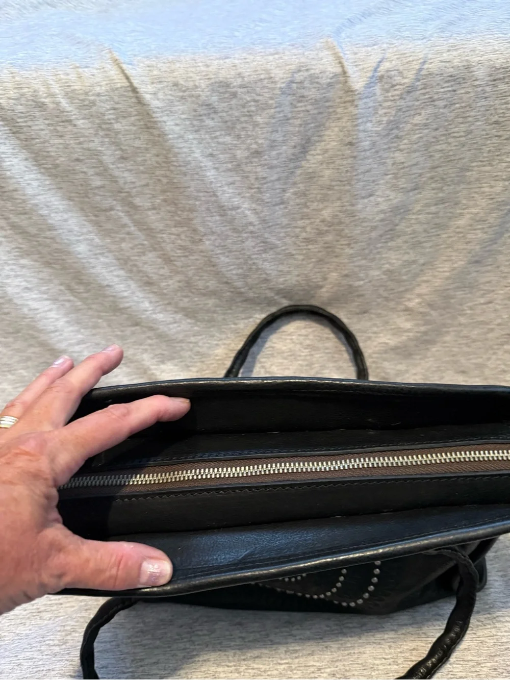 Patricia Nash Black Embossed Circle Detail Leather Shoulder Bag